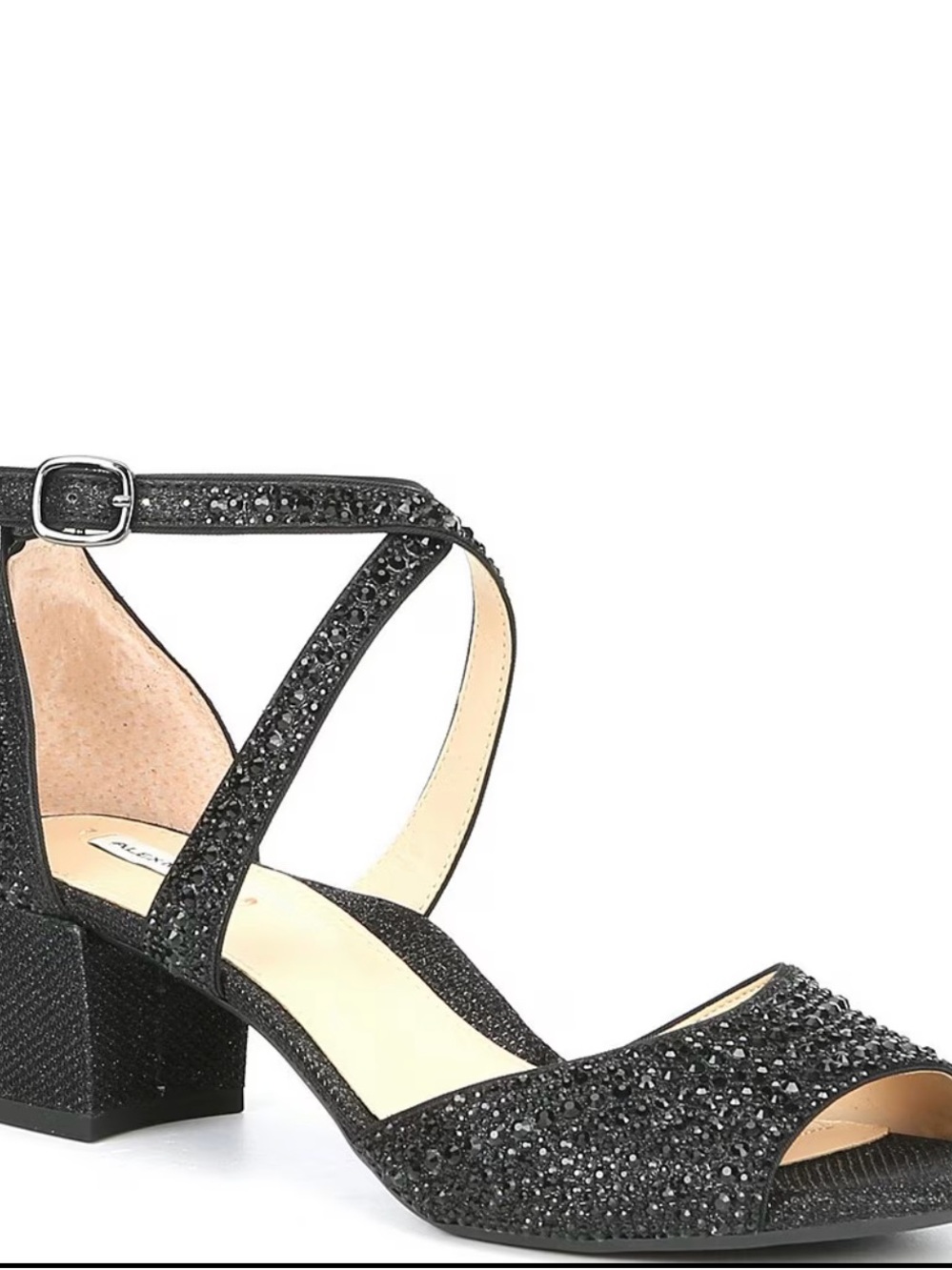 Alex Marie Black Crystal Block Heel Sandal
